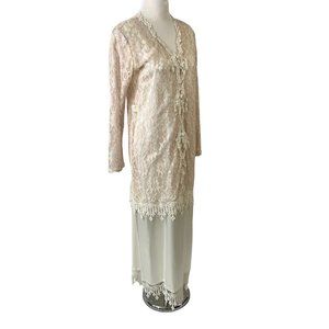 Margot Lea Size M Cream Gown Long Dress & Lace Jacket Made in USA Bridal